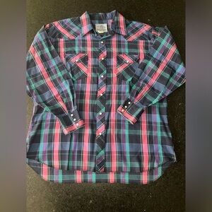 UEC VINTAGE AMERICAN HERO NAVY PINK PLAID CHECKERE WESTERN PEARL SNAP SHIRT XL